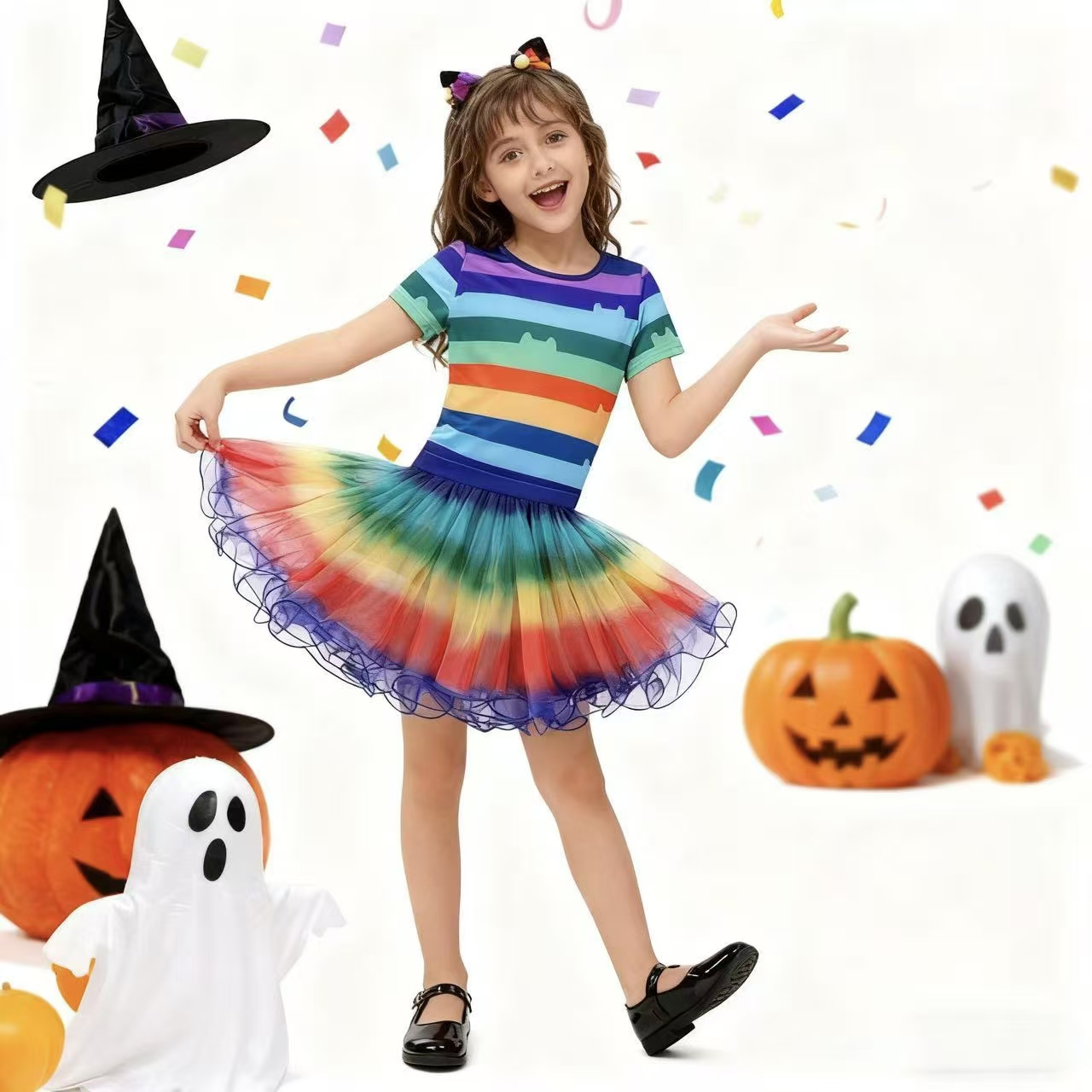 Girls Rainbow Striped T-Shirt  - Summer Clothing For Kids Girls recension och pris