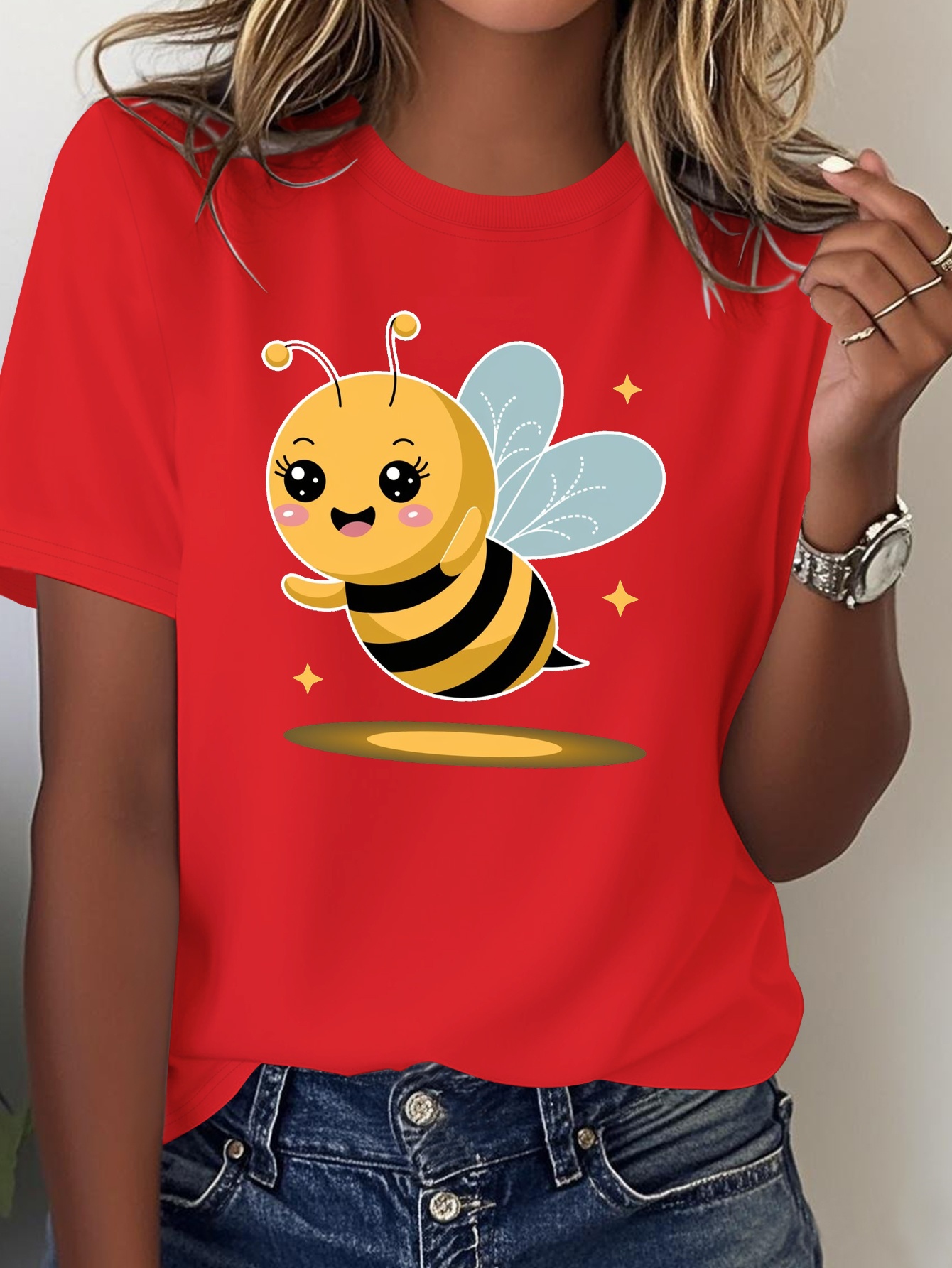 Women's Cute Cartoon Bee and S - Soft Summer Yellow Clothing recension och pris