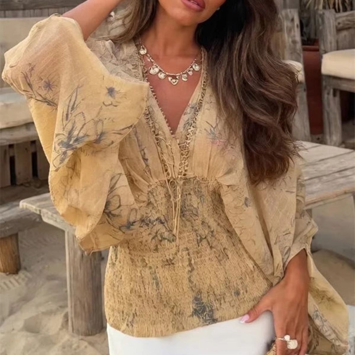 V Neck Printed Vintage Shirt W - Summer Clothing Resort recension och pris