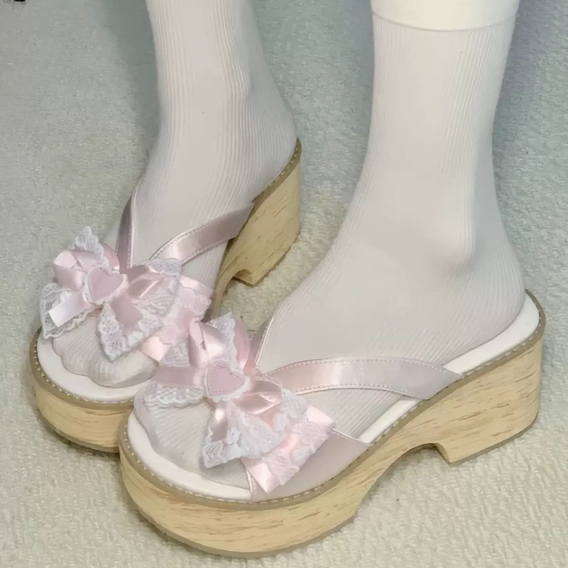 Sweet Bow Wood Grain Thick Bot - Summer Clothing On Sale recension och pris
