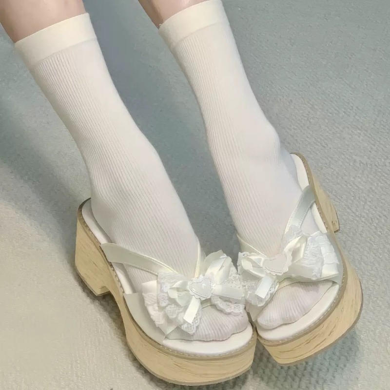 Sweet Bow Wood Grain Thick Bot - Summer Clothing On Sale recension och pris