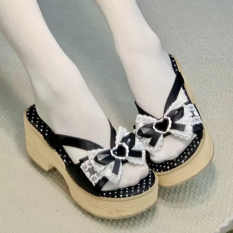 Sweet Bow Wood Grain Thick Bot - Summer Clothing On Sale recension och pris