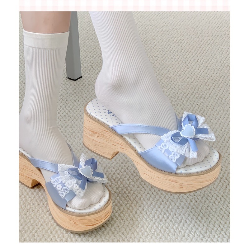 Sweet Bow Wood Grain Thick Bot - Summer Clothing On Sale recension och pris